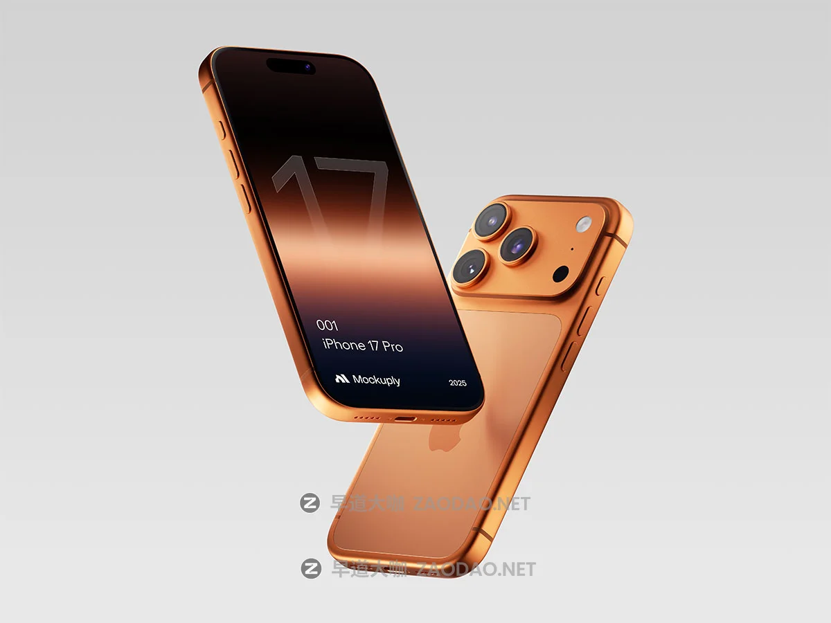 6款时尚APP应用UI界面设计苹果iPhone 17 Pro手机展示贴图PSD样机模板 iPhone 17 Pro 001 Mockups插图2 6款时尚APP应用UI界面设计苹果iPhone 17 Pro手机展示贴图PSD样机模板 iPhone 17 Pro 001 Mockups插图2