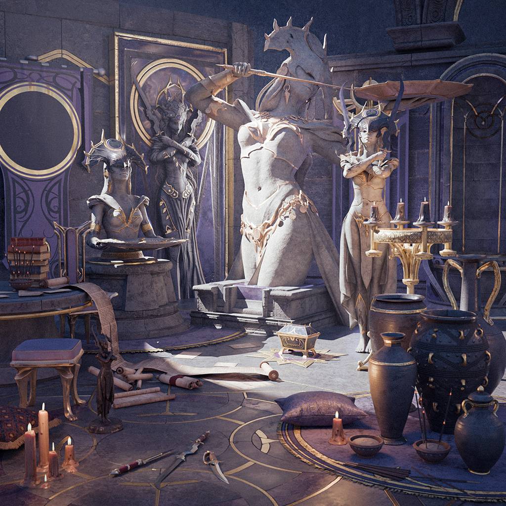 Blender模型 沙龙主题欧式游戏地牢地下室室内建筑环境3D资产素材 Patreon – Sharran Dungeon Asset Library