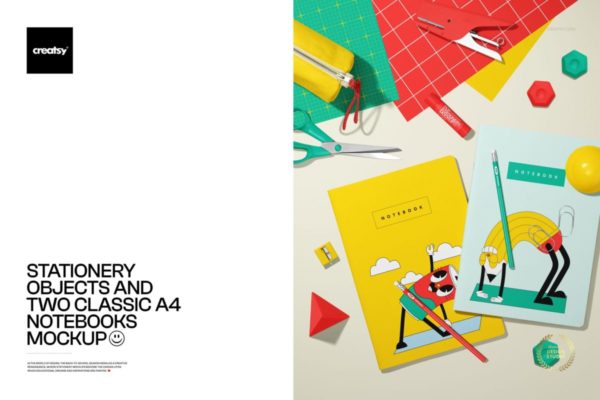 1款顶视图办公笔记本铅笔胶棒品牌VI设计展示效果图PSD样机模板素材 Stationery Objects and Two Classic A4 Notebooks Mockup by Creatsy®特色图 1款顶视图办公笔记本铅笔胶棒品牌VI设计展示效果图PSD样机模板素材 Stationery Objects and Two Classic A4 Notebooks Mockup by Creatsy®