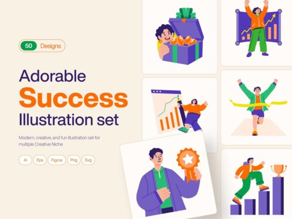 50款成功胜利庆祝鼓舞人心手绘插画插图AI矢量设计素材 Success Illustration Art Set特色图 50款成功胜利庆祝鼓舞人心手绘插画插图AI矢量设计素材 Success Illustration Art Set