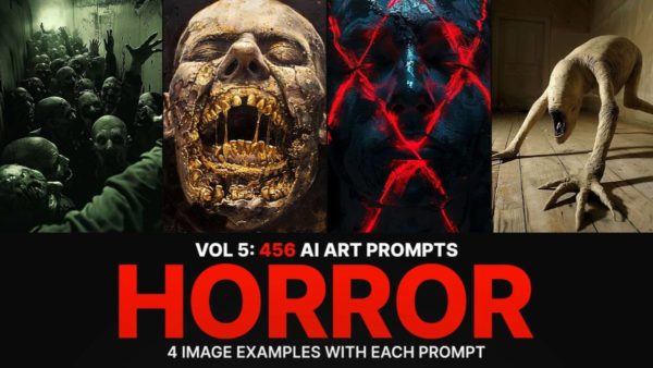 456组ai智能mj生成科幻生物角色手机壁纸提示词咒语关键词+图片套装 456 Ai Art Prompts for Horror: Vol 5
