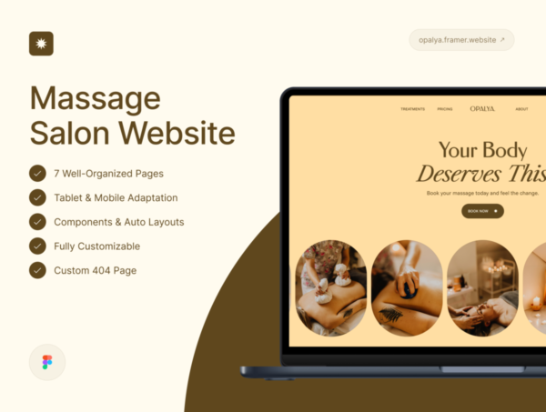 优雅身体面部护理SPA水疗按摩网站UI界面设计figma模板素材 Opalya – Massage Salon Website特色图 优雅身体面部护理SPA水疗按摩网站UI界面设计figma模板素材 Opalya – Massage Salon Website