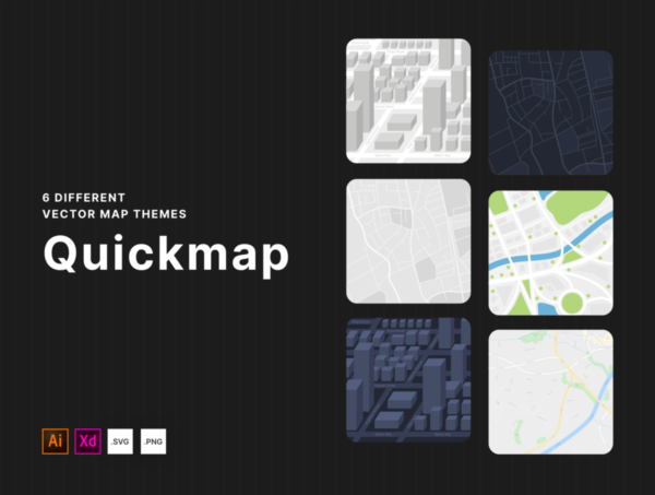 双配色智能地图app用户界面设计矢量图形设计素材 Quickmap | 6 City Vector Map Styles