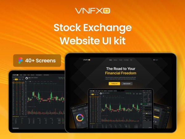 40+屏响应式金融科技证券股票交易平台网站UI界面设计figma模板套件 Stock Exchange Website UI kit