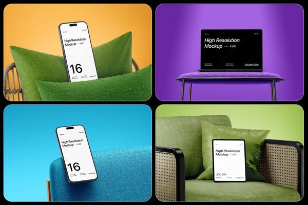 8款网站app ui界面设计展示效果图苹果iPhone手机MacBook电脑iPad展示psd样机模板 Multi Apple Devices Mockup – iPhone, iPad, MacBook