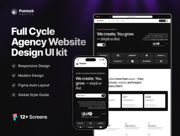前卫响应式数字代理企业公司官网用户登录界面UI设计Figma模板套件 Full Cycle Agency Website Design UI Kit特色图 前卫响应式数字代理企业公司官网用户登录界面UI设计Figma模板套件 Full Cycle Agency Website Design UI Kit