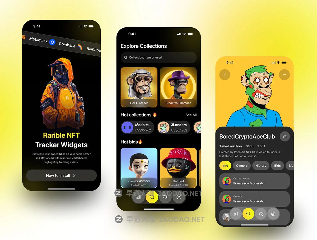 35+屏创意NFT虚拟物品艺术品加密货币在线交易平台app ui界面设计figma模板 NFTIQ – NFT Marketplace App UI Kit插图3 35+屏创意NFT虚拟物品艺术品加密货币在线交易平台app ui界面设计figma模板 NFTIQ – NFT Marketplace App UI Kit插图3