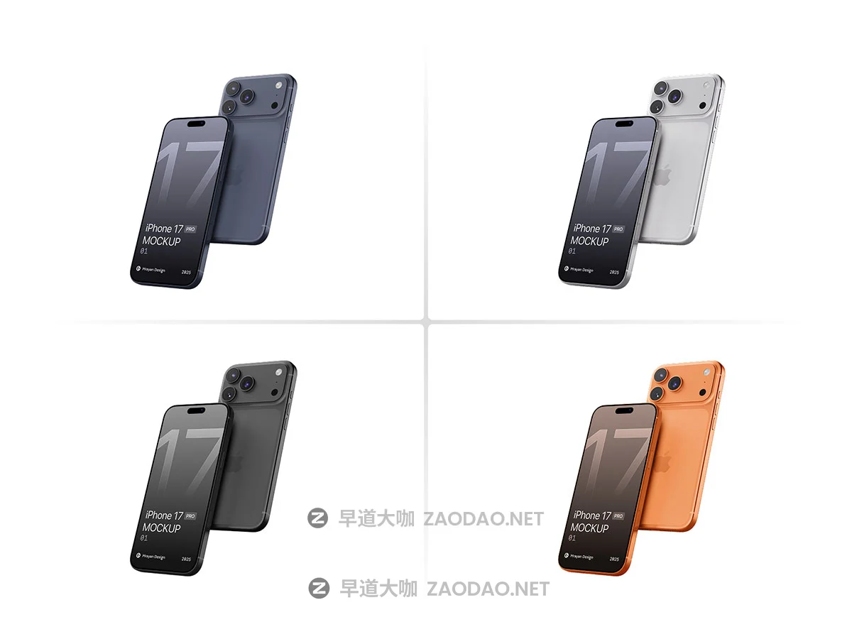 4款广告app界面作品集设计苹果iPhone 17 Pro手机展示贴图psd样机模板 iPhone 17 Pro Mockup Set PSD插图6 4款广告app界面作品集设计苹果iPhone 17 Pro手机展示贴图psd样机模板 iPhone 17 Pro Mockup Set PSD插图6