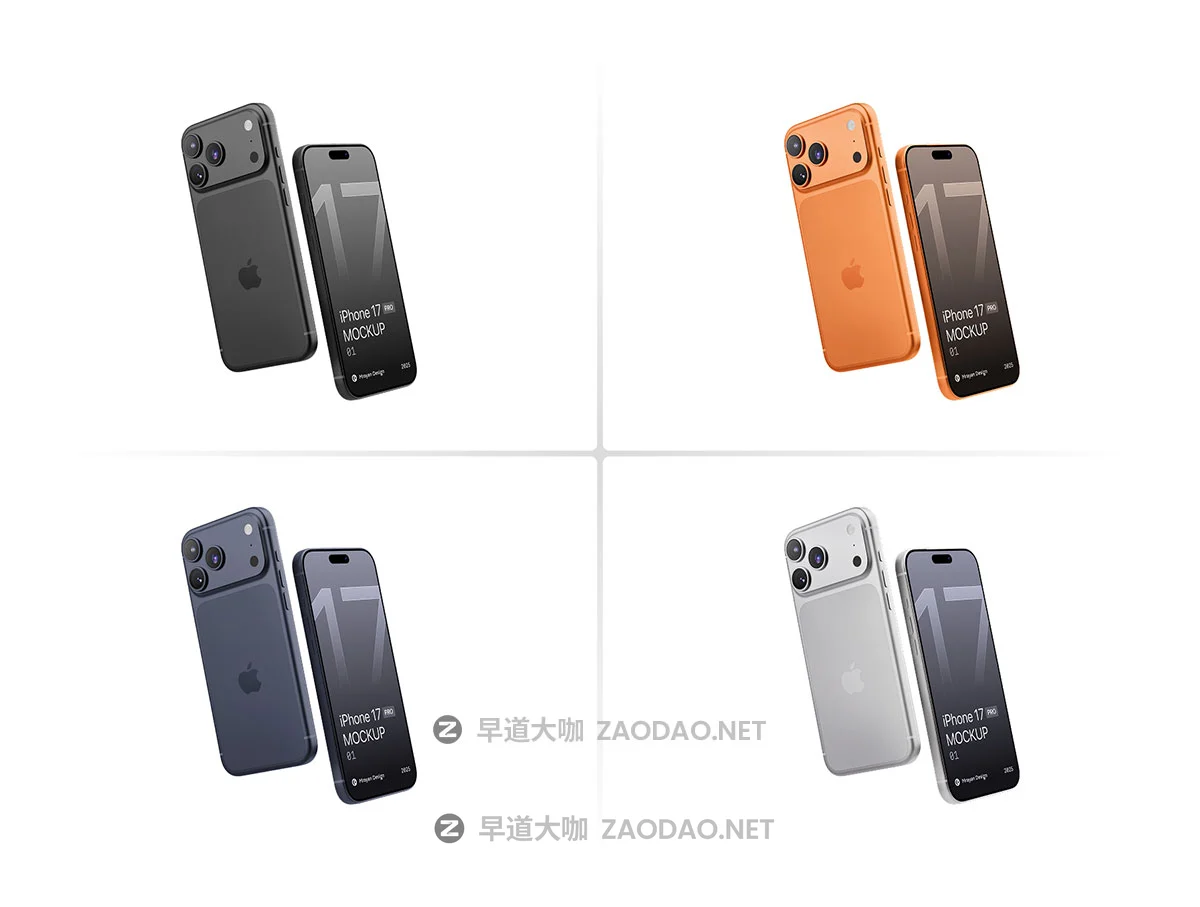4款广告app界面作品集设计苹果iPhone 17 Pro手机展示贴图psd样机模板 iPhone 17 Pro Mockup Set PSD插图7 4款广告app界面作品集设计苹果iPhone 17 Pro手机展示贴图psd样机模板 iPhone 17 Pro Mockup Set PSD插图7