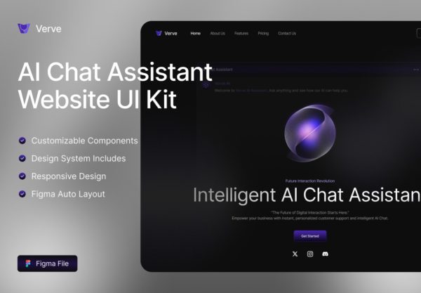 响应式黑暗AI智能聊天机器人SaaS服务网站UI界面设计Figma模板套件 AI Chat Assistant Website UI Kit特色图 响应式黑暗AI智能聊天机器人SaaS服务网站UI界面设计Figma模板套件 AI Chat Assistant Website UI Kit
