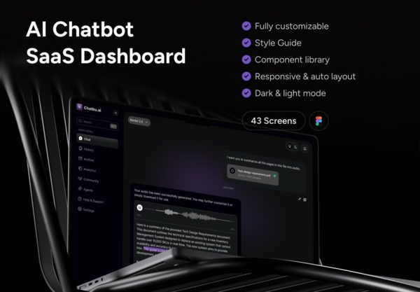 43屏双配色高级AI智能语音转文字视频声音生成器SaaS服务平台仪表盘UI界面设计Figma模板素材 AI Chatbot SaaS Dashboard UI Kit — Chatku特色图 43屏双配色高级AI智能语音转文字视频声音生成器SaaS服务平台仪表盘UI界面设计Figma模板素材 AI Chatbot SaaS Dashboard UI Kit — Chatku