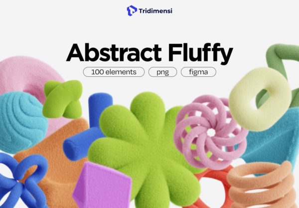 100款卡通趣味3D立体毛绒蓬松抽象艺术几何图形png免抠图片素材 Abstract Fluffy 3D Assets