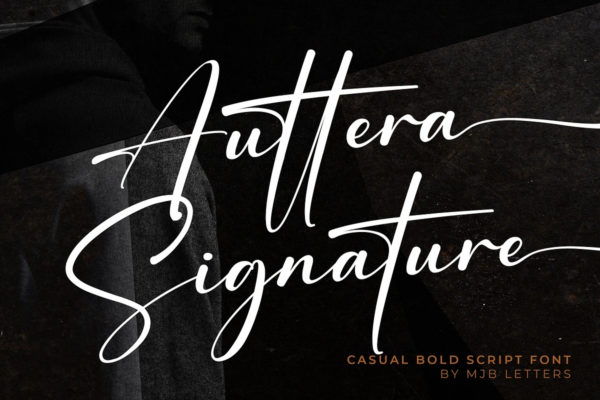 Myfonts – Auttera Signature Font Family 风格化婚礼请柬品牌标题logo设计手写签名英文字体安装包素材