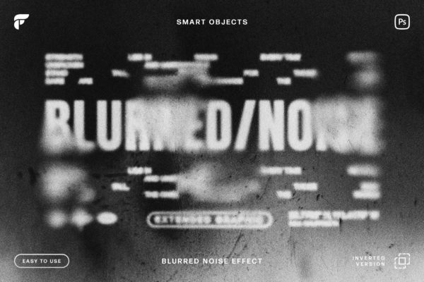 潮流失真颗粒模糊低保真标题logo字体设计ps特效滤镜插件样机 Blurred Noise Effect