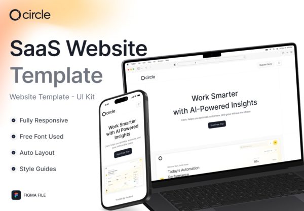 现代简约SaaS服务平台网站UI用户界面设计Figma模板套件素材 Circle – Modern SaaS Website UI Kit