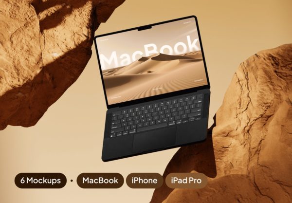 6款沙漠岩石背景苹果MacBook电脑iPhone手机iPad平板UI设计作品展示psd样机模板 Desert Rock Device Mockup特色图 6款沙漠岩石背景苹果MacBook电脑iPhone手机iPad平板UI设计作品展示psd样机模板 Desert Rock Device Mockup