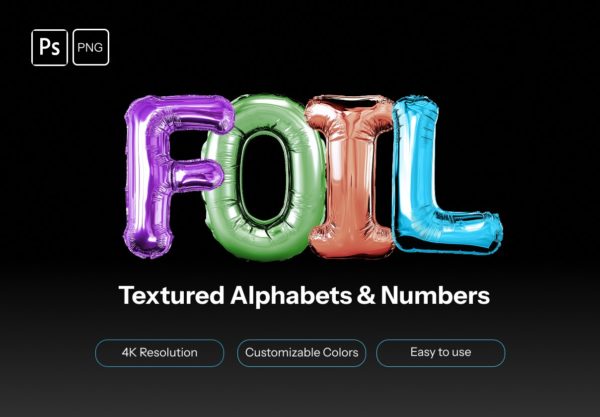 潮流3d立体铝箔气球字母数字派对节日4k高清png免抠图设计素材 Foil Balloon Letters & Numbers Pack – 4K PSD + PNG特色图 潮流3d立体铝箔气球字母数字派对节日4k高清png免抠图设计素材 Foil Balloon Letters & Numbers Pack – 4K PSD + PNG