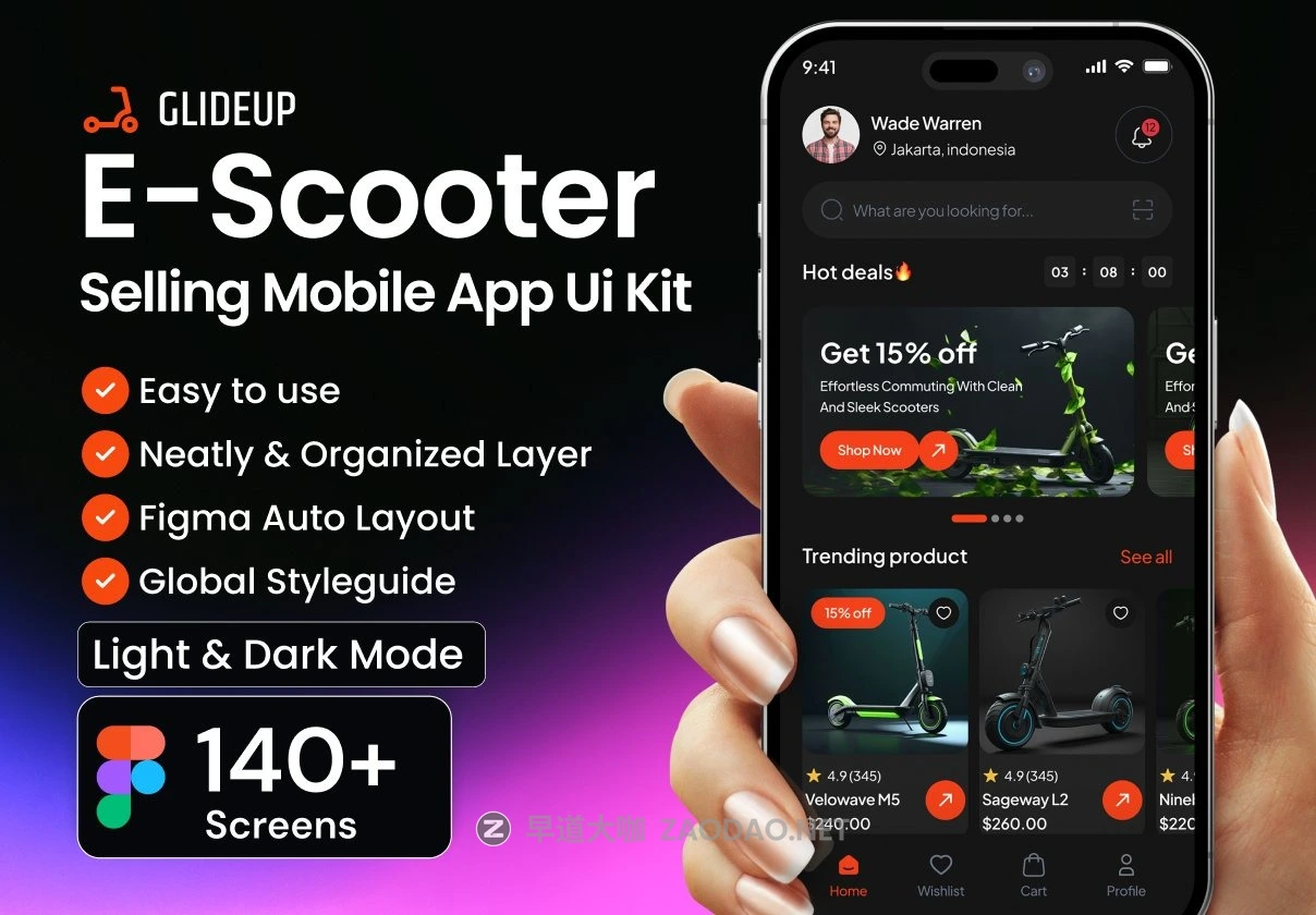 140+屏高级电动滑板车产品在线购买商城app ui界面设计figma模板套件 GlideUp – E-Scooter E-Commerce App UI Kit插图 140+屏高级电动滑板车产品在线购买商城app ui界面设计figma模板套件 GlideUp – E-Scooter E-Commerce App UI Kit插图