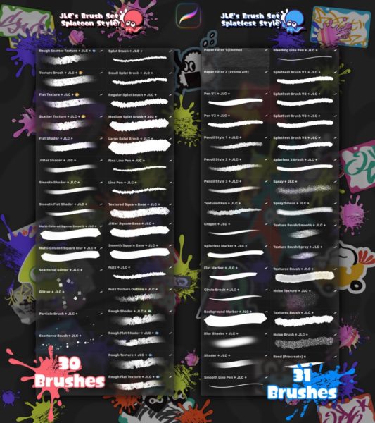 31款粗糙蜡笔颗粒手绘插画绘画procreate笔刷画笔设计素材 JLC’s Splatoon Brushes for Procreate特色图 31款粗糙蜡笔颗粒手绘插画绘画procreate笔刷画笔设计素材 JLC’s Splatoon Brushes for Procreate