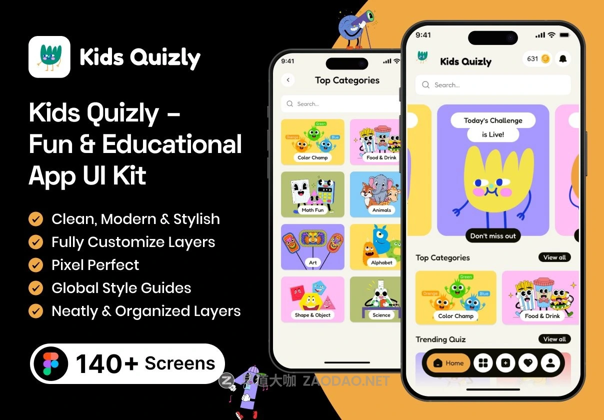 140+屏高级有趣婴儿儿童启蒙教育学习问答游戏app应用程序ui界面设计figma模板 Kids Quizly – Fun & Educational App UI Kit插图 140+屏高级有趣婴儿儿童启蒙教育学习问答游戏app应用程序ui界面设计figma模板 Kids Quizly – Fun & Educational App UI Kit插图