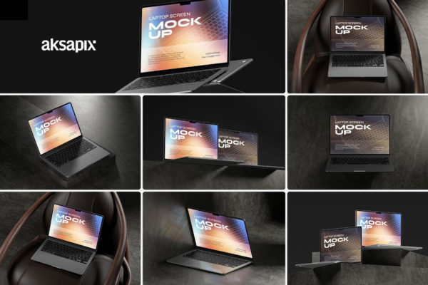 8款混凝土背景网站界面UI设计苹果MacBook笔记本电脑贴图PSD样机模板 Laptop Screen Macbook Mockup – Bundle