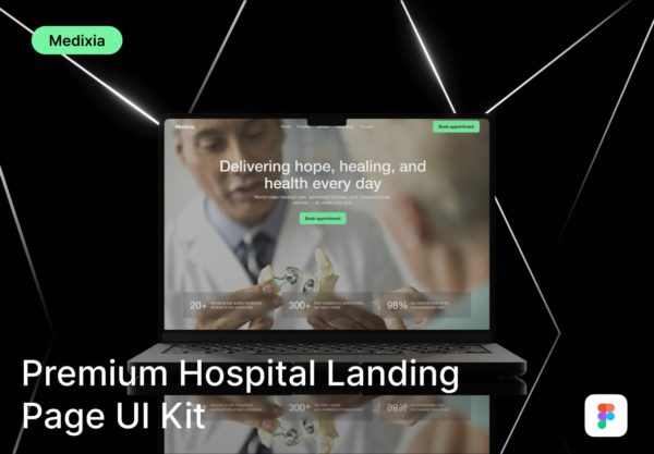 高级响应式医院医疗诊所保健网站UI登录界面设计Figma模板套件 Medixia – Premium Hospital Landing Page UI Kit特色图 高级响应式医院医疗诊所保健网站UI登录界面设计Figma模板套件 Medixia – Premium Hospital Landing Page UI Kit