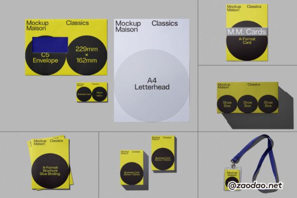 7款小众工作证吊绳信封名片画册包装盒CD包装袋品牌VI设计展示效果图PSD样机模板 Mockup.Maison – Classics3 Collection P1特色图 7款小众工作证吊绳信封名片画册包装盒CD包装袋品牌VI设计展示效果图PSD样机模板 Mockup.Maison – Classics3 Collection P1