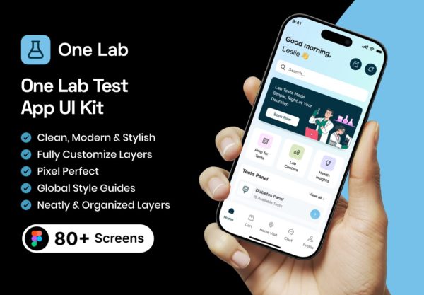 80+屏高级医疗测试诊断健康记录体检数据统计app用户界面设计figma模板套件 One Lab Test Mobile App UI Kit特色图 80+屏高级医疗测试诊断健康记录体检数据统计app用户界面设计figma模板套件 One Lab Test Mobile App UI Kit