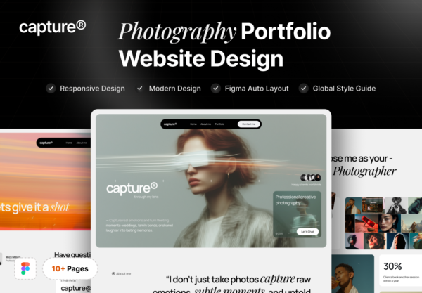 高级国外风摄影设计作品集艺术品网站用户UI界面Figma模板素材 Photography Portfolio Website Design