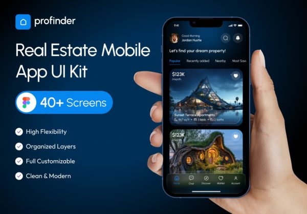 40+屏现代时尚房地产租房卖房房屋出售app ui界面设计figma模板套件 Profinder – Real Estate App UI Kit特色图 40+屏现代时尚房地产租房卖房房屋出售app ui界面设计figma模板套件 Profinder – Real Estate App UI Kit