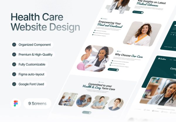 9屏医疗保健医院诊所网站UI界面设计figma模板素材 Santera – Medical & Health Care Website Design特色图 9屏医疗保健医院诊所网站UI界面设计figma模板素材 Santera – Medical & Health Care Website Design