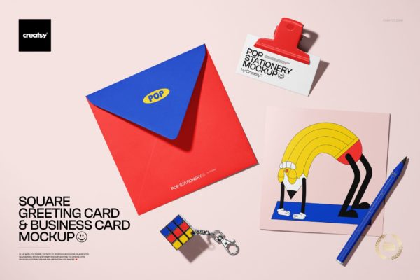 1款时尚方形贺卡明信片卡片信封设计展示贴图PSD样机模板素材 Square Greeting Card and Business Card Mockup by Creatsy®特色图 1款时尚方形贺卡明信片卡片信封设计展示贴图PSD样机模板素材 Square Greeting Card and Business Card Mockup by Creatsy®