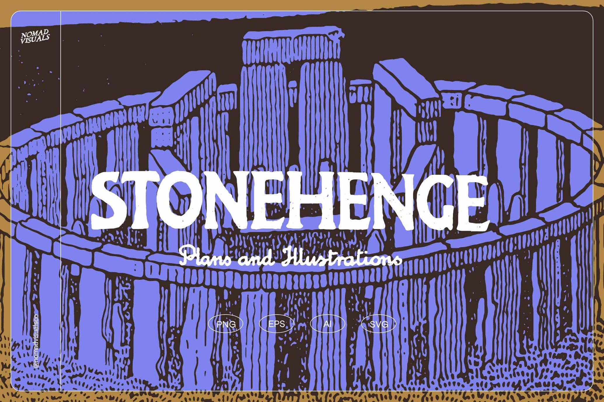 42款古老神秘古迹巨石阵仪式符号手绘矢量插画图案AI格式素材 Stonehenge Illustrations