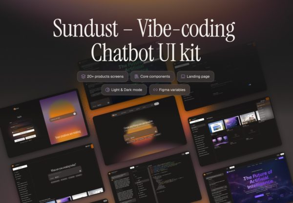 25+屏双配色AI智能聊天机器人模型编码生成器网站UI用户登录界面设计Figma模板套件 Sundust – Vibe-coding AI Chatbot UI Kit特色图 25+屏双配色AI智能聊天机器人模型编码生成器网站UI用户登录界面设计Figma模板套件 Sundust – Vibe-coding AI Chatbot UI Kit