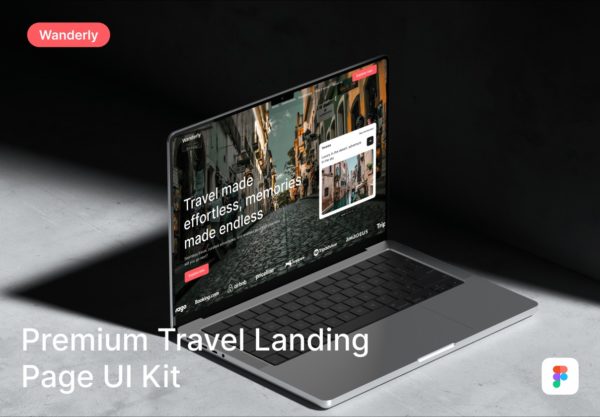 响应式旅行旅游冒险探险路线景点预订平台网站UI界面设计Figma模板套件 Wanderly – Premium Travel Landing Page UI Kit