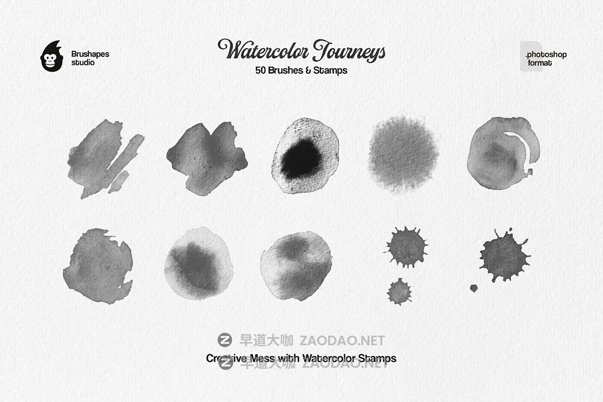 50款丰富多彩仿真水彩艺术绘画ps笔刷调色板设计素材包 Watercolor Journey Photoshop Brushes插图5 50款丰富多彩仿真水彩艺术绘画ps笔刷调色板设计素材包 Watercolor Journey Photoshop Brushes插图5