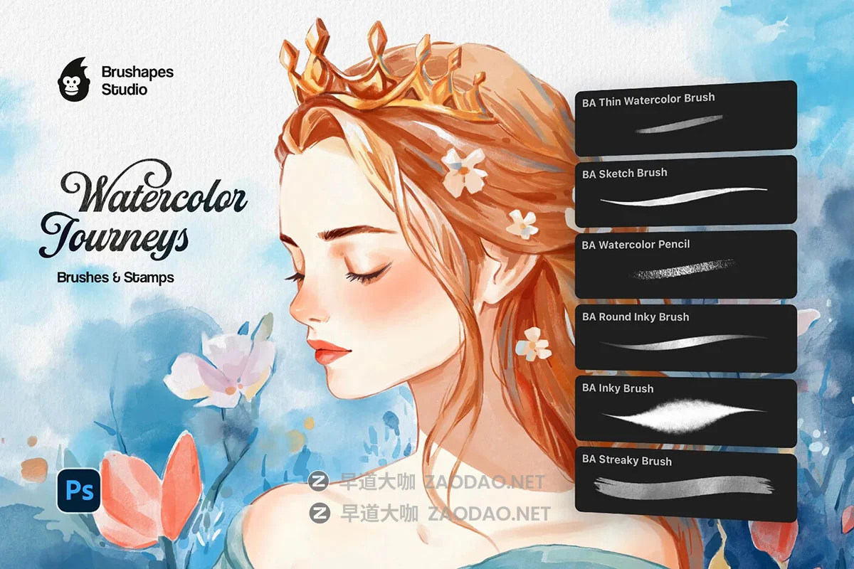 50款丰富多彩仿真水彩艺术绘画ps笔刷调色板设计素材包 Watercolor Journey Photoshop Brushes插图4 50款丰富多彩仿真水彩艺术绘画ps笔刷调色板设计素材包 Watercolor Journey Photoshop Brushes插图4