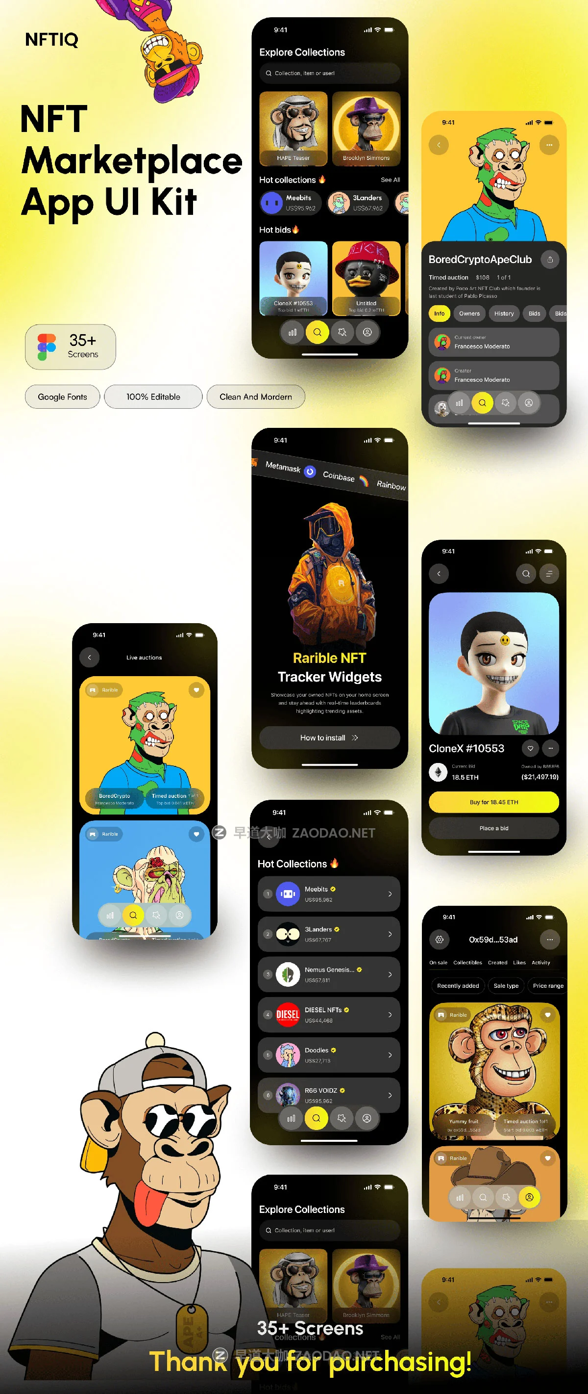 35+屏创意NFT虚拟物品艺术品加密货币在线交易平台app ui界面设计figma模板 NFTIQ – NFT Marketplace App UI Kit插图6 35+屏创意NFT虚拟物品艺术品加密货币在线交易平台app ui界面设计figma模板 NFTIQ – NFT Marketplace App UI Kit插图6