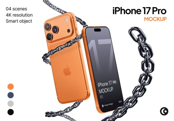 4款广告app界面作品集设计苹果iPhone 17 Pro手机展示贴图psd样机模板 iPhone 17 Pro Mockup Set PSD特色图 4款广告app界面作品集设计苹果iPhone 17 Pro手机展示贴图psd样机模板 iPhone 17 Pro Mockup Set PSD