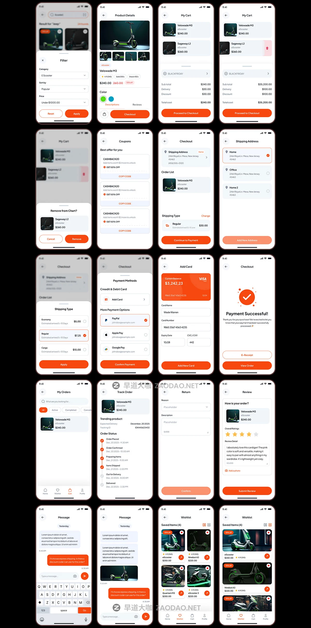 140+屏高级电动滑板车产品在线购买商城app ui界面设计figma模板套件 GlideUp – E-Scooter E-Commerce App UI Kit插图10 140+屏高级电动滑板车产品在线购买商城app ui界面设计figma模板套件 GlideUp – E-Scooter E-Commerce App UI Kit插图10