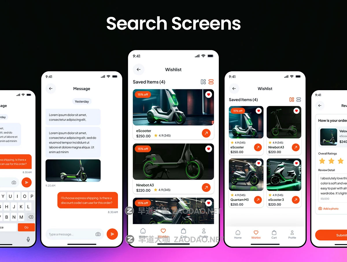 140+屏高级电动滑板车产品在线购买商城app ui界面设计figma模板套件 GlideUp – E-Scooter E-Commerce App UI Kit插图6 140+屏高级电动滑板车产品在线购买商城app ui界面设计figma模板套件 GlideUp – E-Scooter E-Commerce App UI Kit插图6