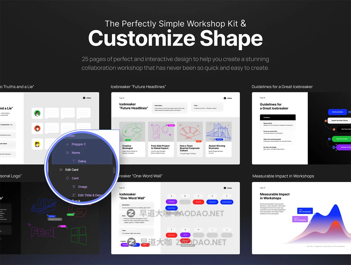 25页创意品牌研讨会项目策划提案报表幻灯片设计figma/ppt格式模板素材 Workshop Icebreaker Kit Pitch Deck – Ipsum插图2 25页创意品牌研讨会项目策划提案报表幻灯片设计figma/ppt格式模板素材 Workshop Icebreaker Kit Pitch Deck – Ipsum插图2