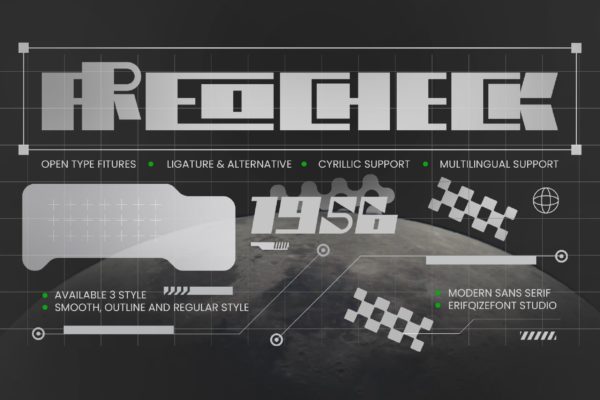 未来赛博朋克科技品牌海报游戏设计装饰英文字体安装包 Areocheck特色图 未来赛博朋克科技品牌海报游戏设计装饰英文字体安装包 Areocheck