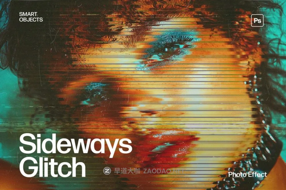 复古赛博风格故障失真扭曲照片效果ps特效滤镜样机 Sideways Glitch Photo Effect Template插图 复古赛博风格故障失真扭曲照片效果ps特效滤镜样机 Sideways Glitch Photo Effect Template插图