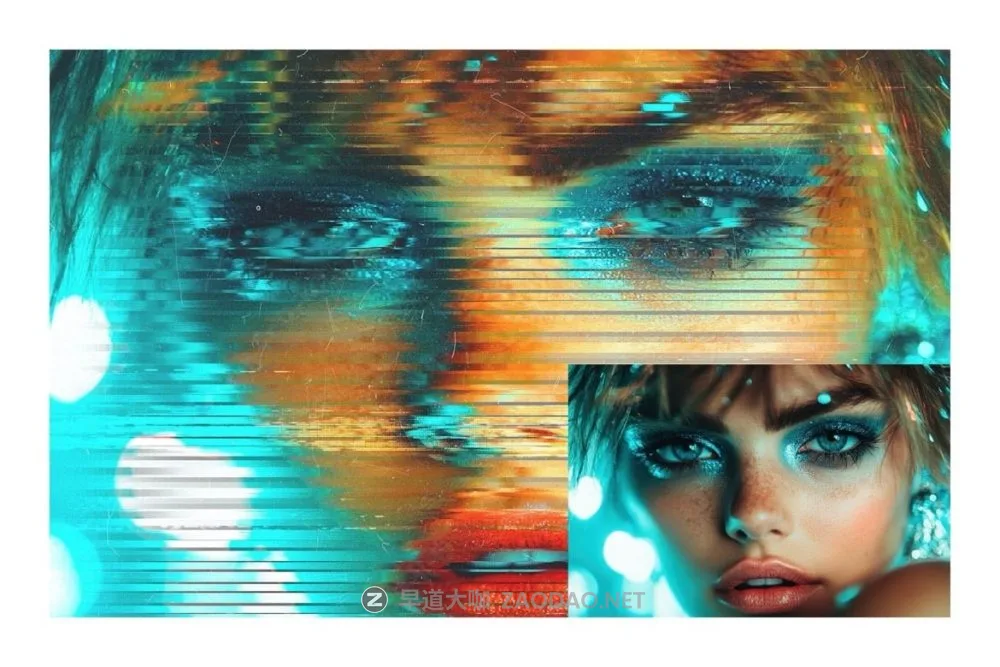 复古赛博风格故障失真扭曲照片效果ps特效滤镜样机 Sideways Glitch Photo Effect Template插图1 复古赛博风格故障失真扭曲照片效果ps特效滤镜样机 Sideways Glitch Photo Effect Template插图1