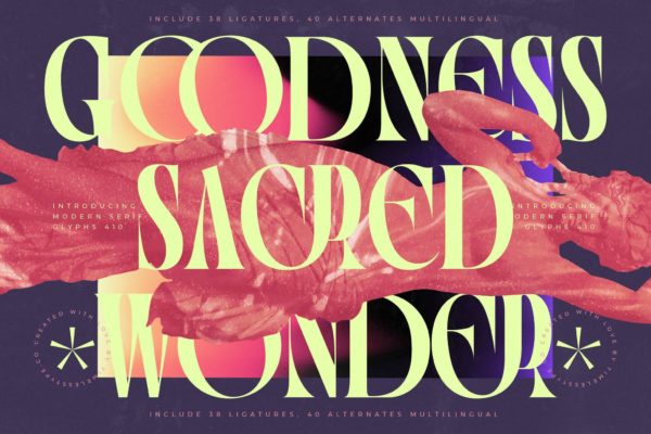 时尚创意品牌海报徽标设计衬线英文字体安装包 Goodness Sacred Wonder特色图 时尚创意品牌海报徽标设计衬线英文字体安装包 Goodness Sacred Wonder