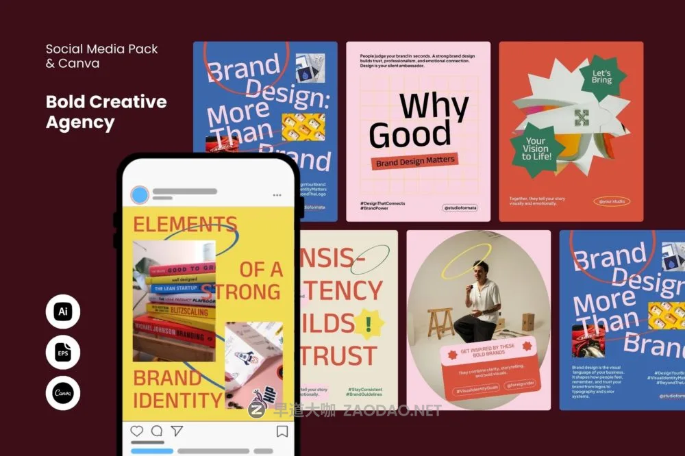 现代时尚ins风品牌推广公众号推文电商海报设计AI模板 Bold Creative Agency – IG Post Pack & Canva插图 现代时尚ins风品牌推广公众号推文电商海报设计AI模板 Bold Creative Agency – IG Post Pack & Canva插图