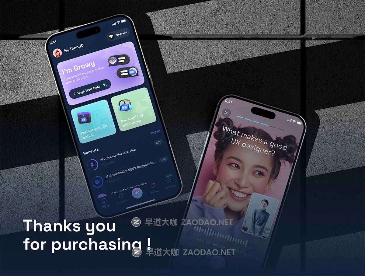 65+屏深色系AI人工智能应聘面试求职辅助工具app ui界面设计figma模板套件 Growy-AI Interview Coach UI Kits插图7 65+屏深色系AI人工智能应聘面试求职辅助工具app ui界面设计figma模板套件 Growy-AI Interview Coach UI Kits插图7