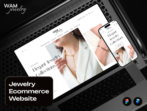 45屏响应式钻石珠宝宝石项链电子商城在线购买网站用户界面UI设计figma/framer模板素材 WAMjewelry – Jewelry Ecommerce Website Framer Template