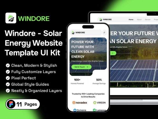 11屏高级太阳能清洁绿色能源网站用户登录界面UI设计figma模板套件 Windore – Solar Energy Website Template UI Kit特色图 11屏高级太阳能清洁绿色能源网站用户登录界面UI设计figma模板套件 Windore – Solar Energy Website Template UI Kit